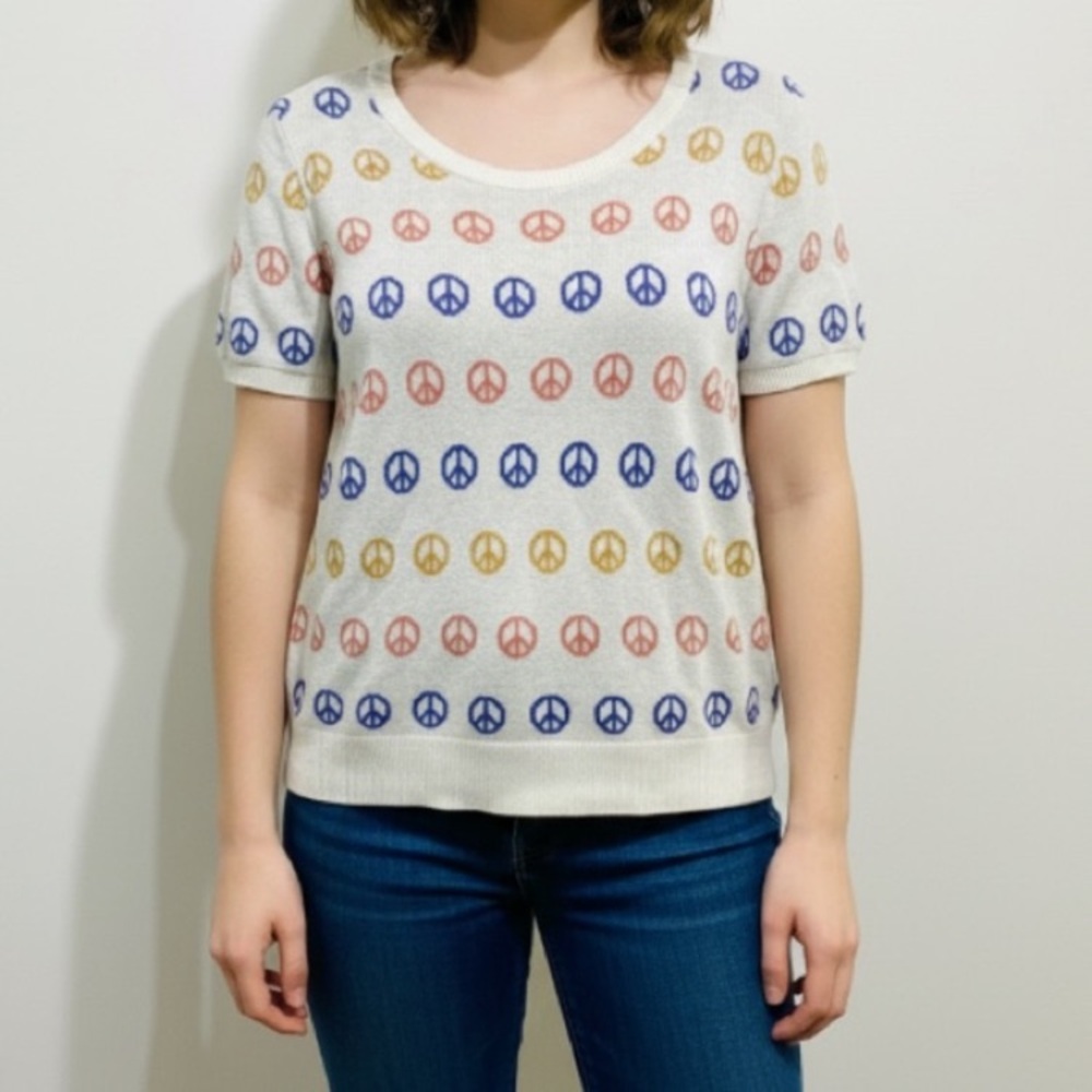 ModCloth Peace Sign Sweater Size XL Shortsleeve Knit Cream